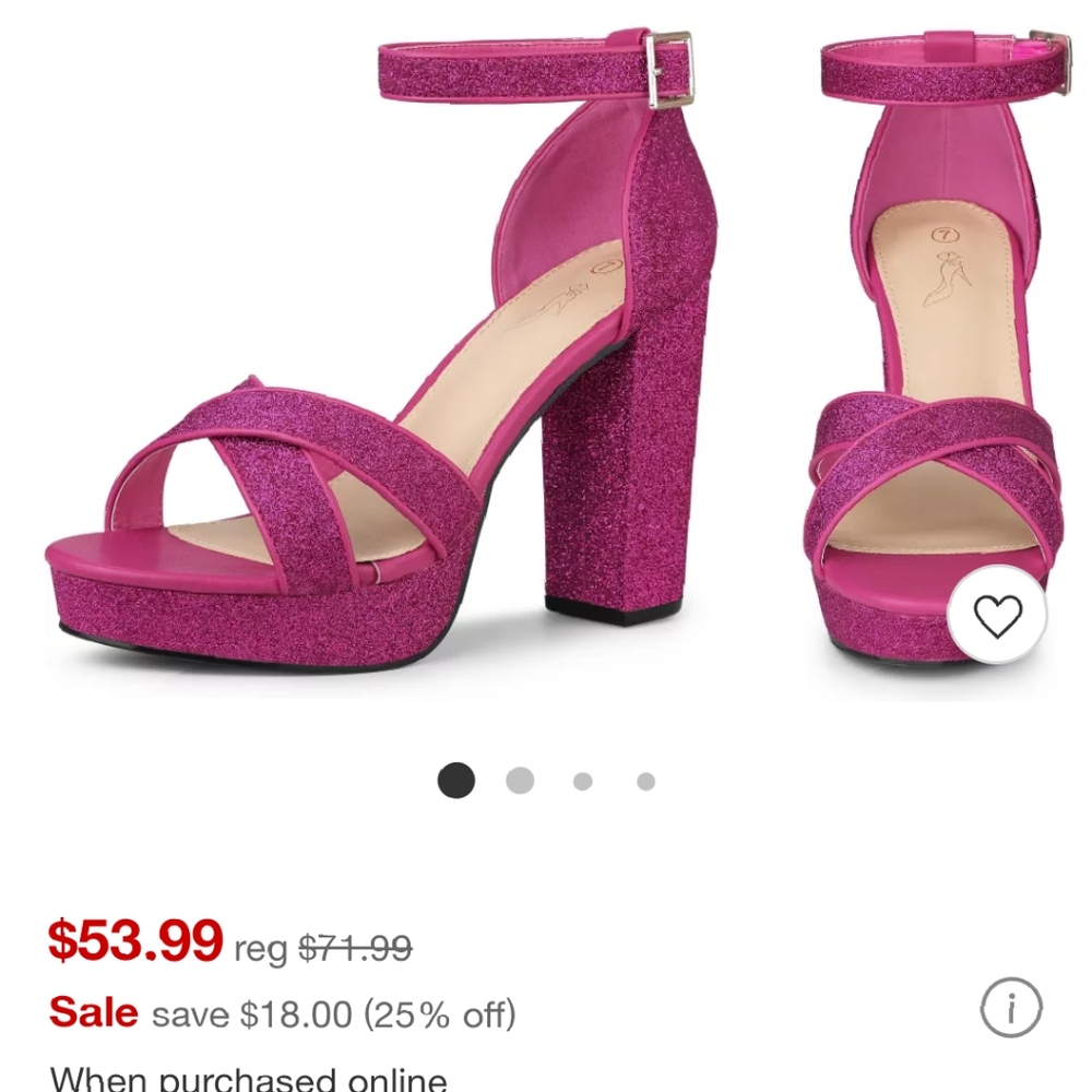 Perphy, Hot Pink, Glittery, Open Toe, Block Heel, Ankle Strap, Sandal, Size 8
